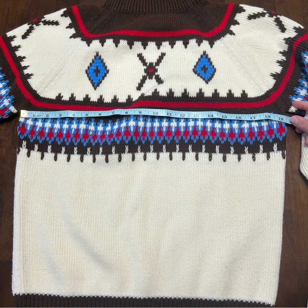 Vintage 70s Marcraft Knits Nordic Brown & Cream Striped Fair Isle Sweater Size M